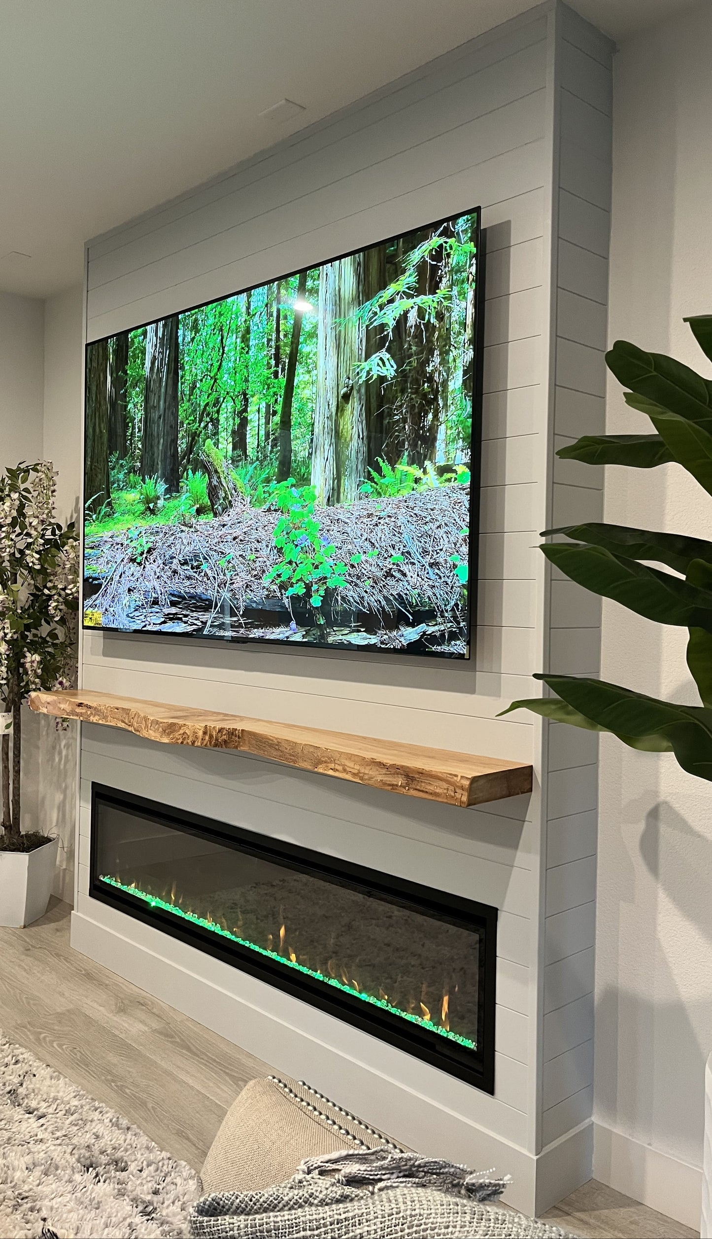 Custom entertainment wall with modern architectural styling