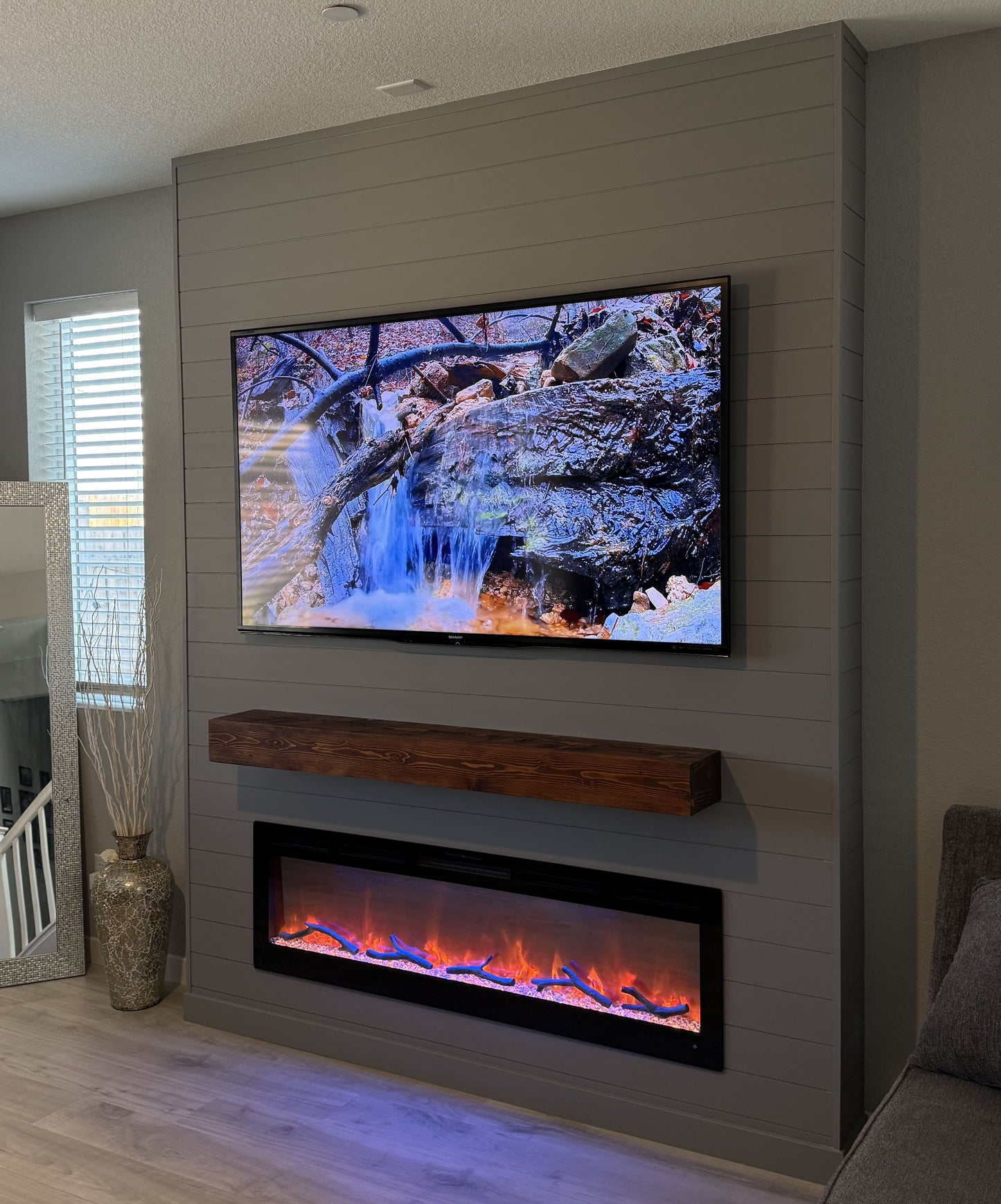 Designer TV wall with concealed wiring