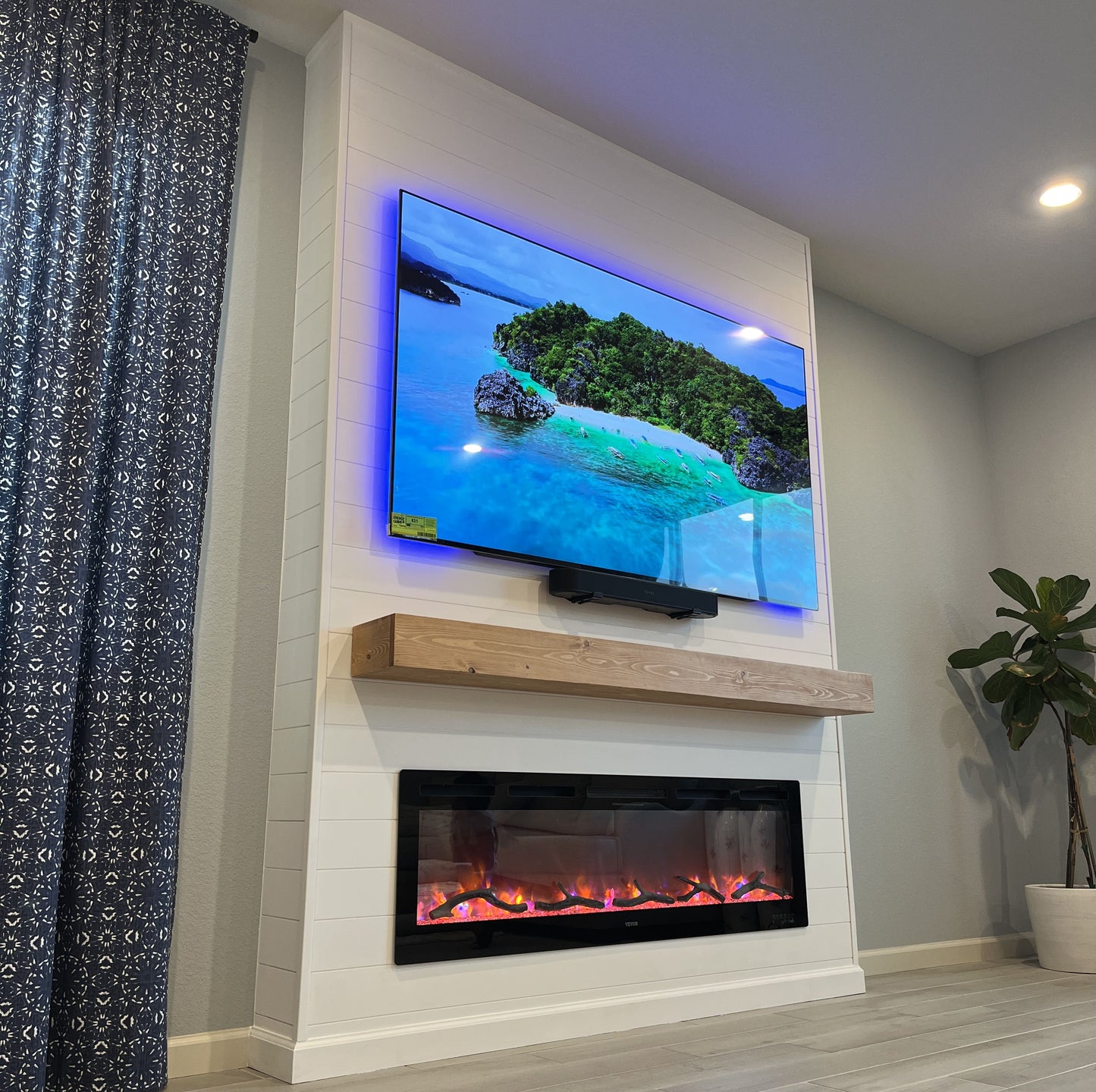 Minimalist custom media wall with clean lines and neutral tones