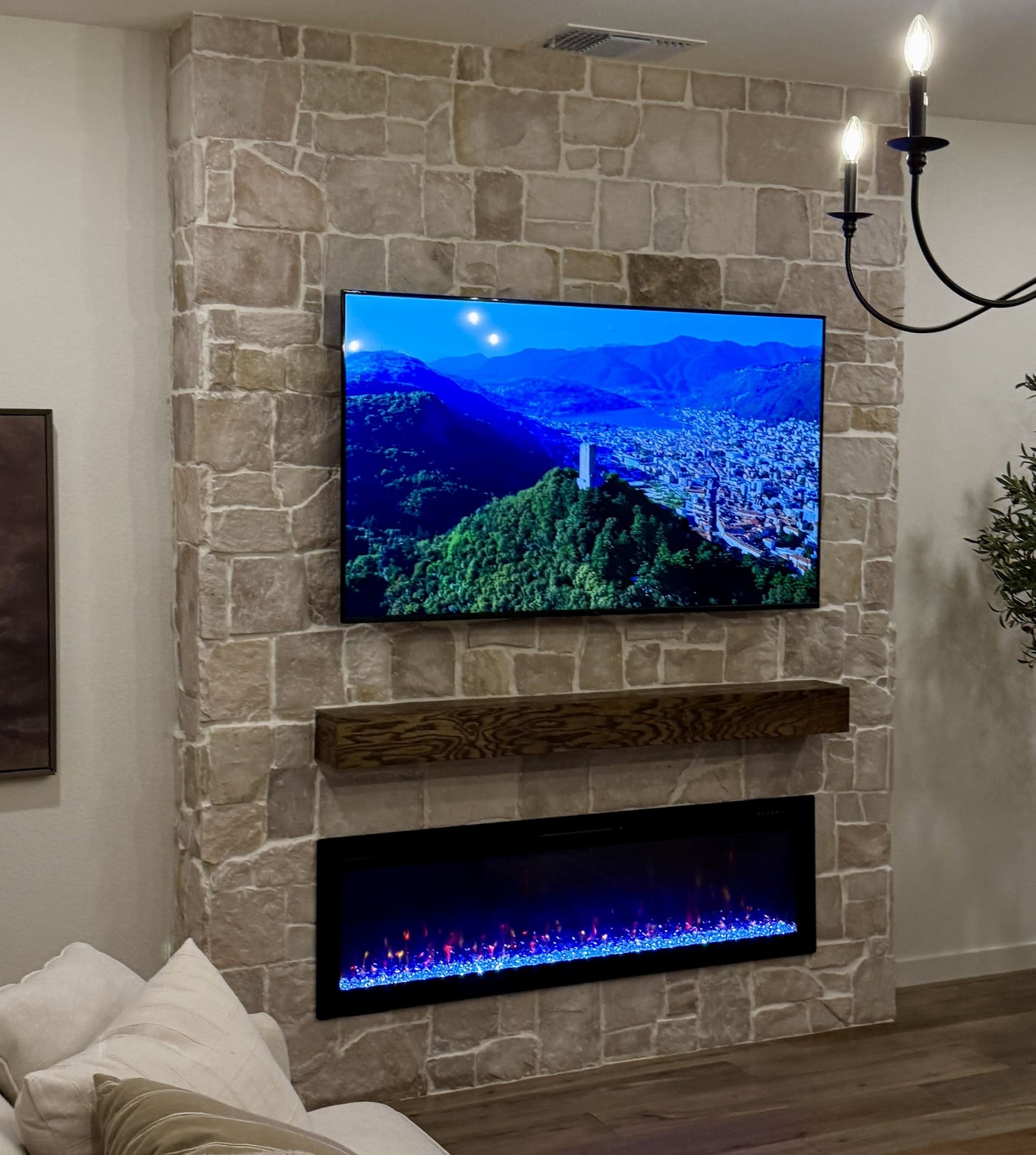 Custom TV wall with floating drawers