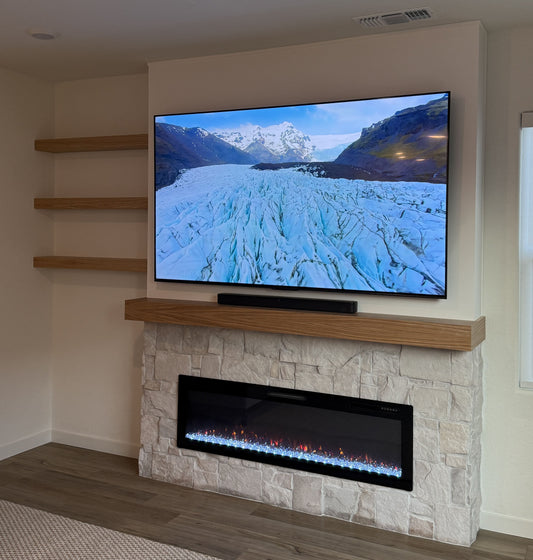 Custom oak cabinetry with integrated media wall