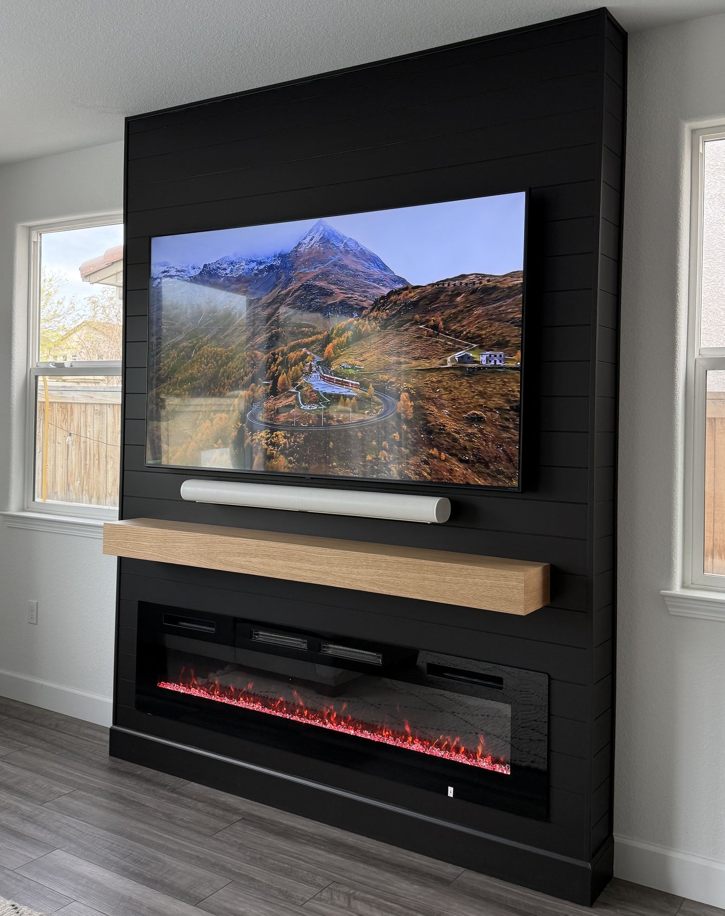 High-gloss white custom media wall