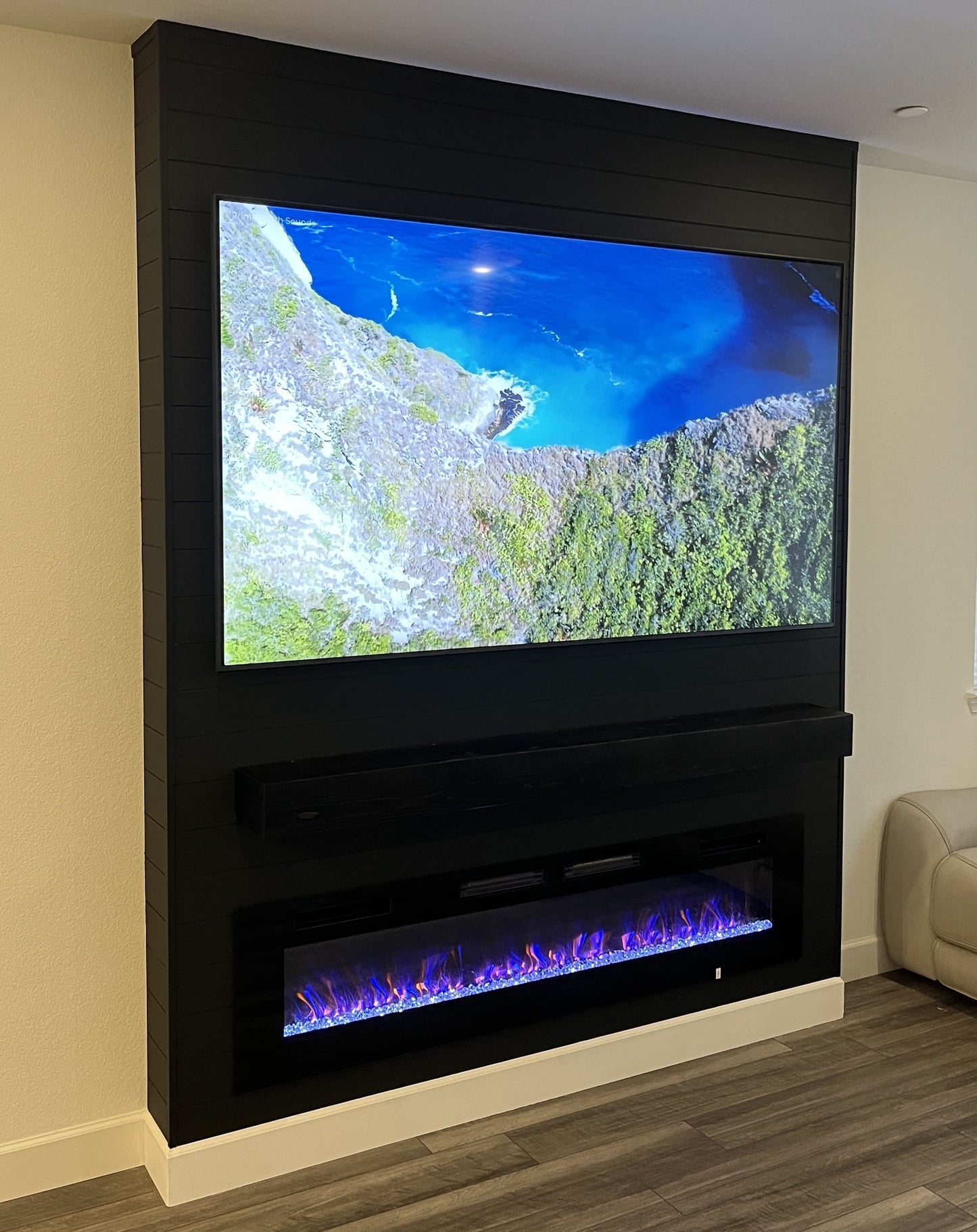 Bespoke media wall with display shelves