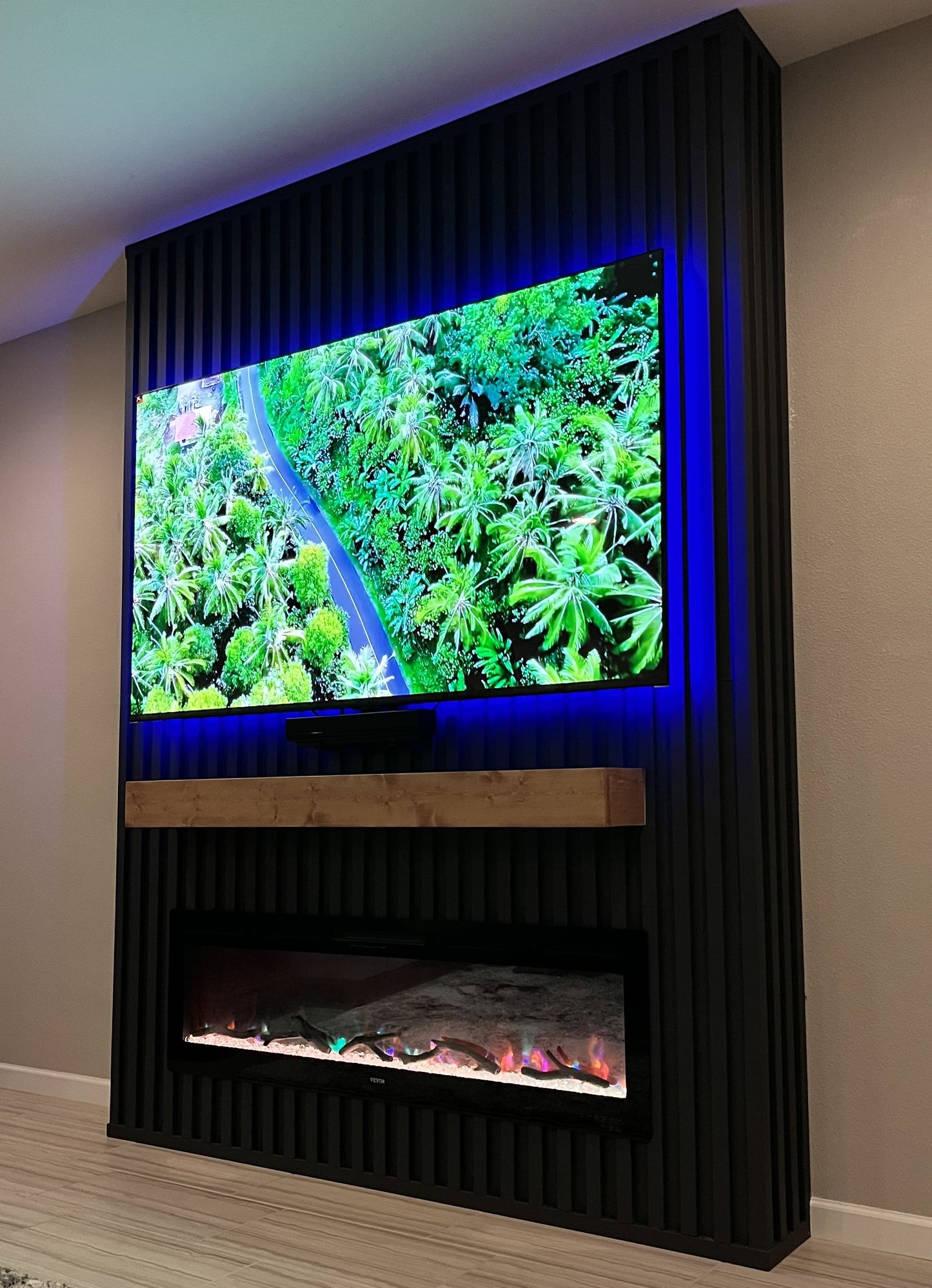 Custom media wall crafted for contemporary home