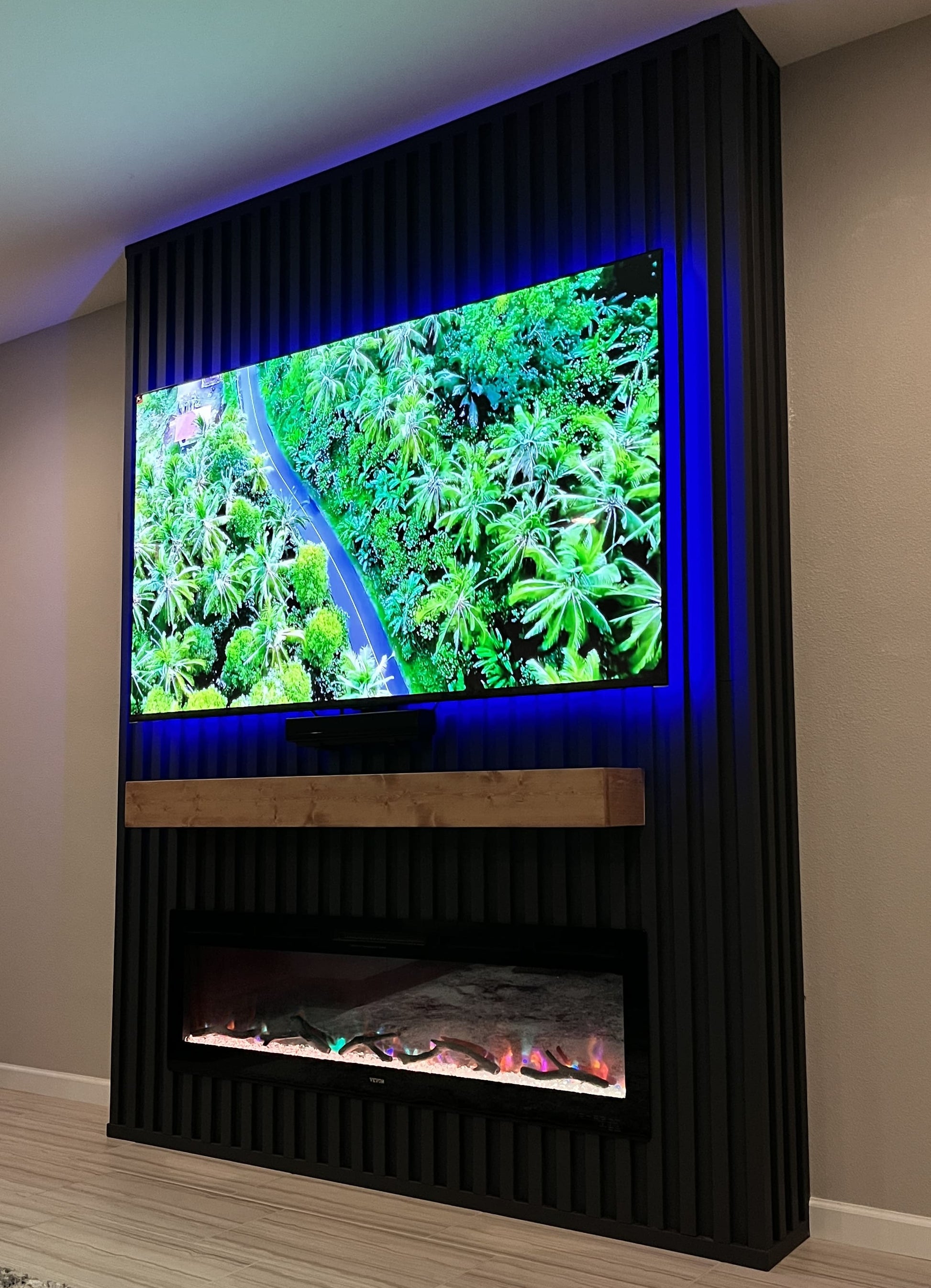 Custom media wall crafted for contemporary home