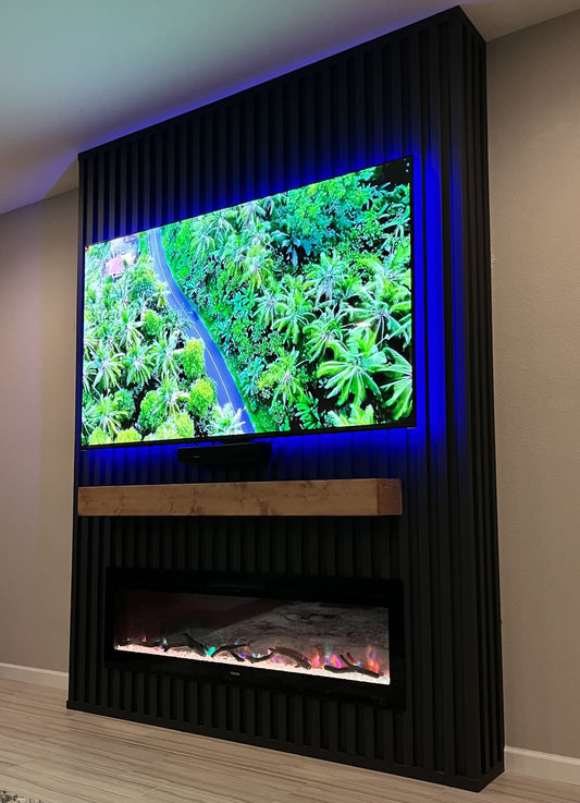 Custom media wall crafted for contemporary home