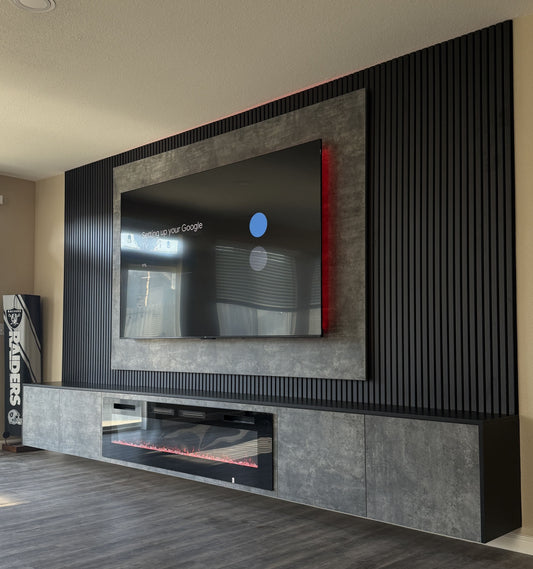 Custom cabinets and TV wall in luxury apartment