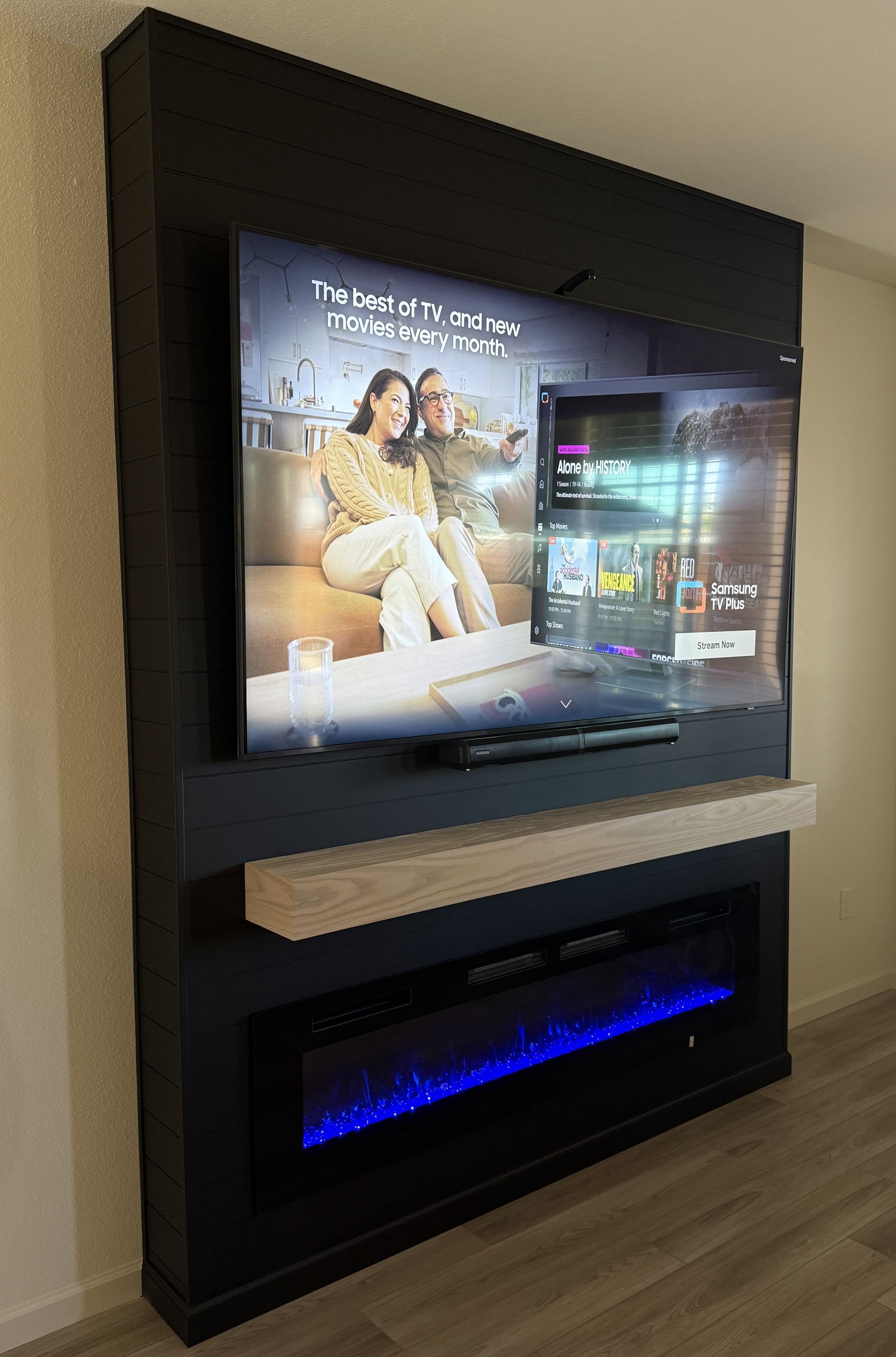 Elegant bespoke media wall with symmetrical layout