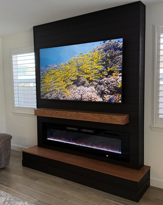 Stone-texture media wall with integrated television