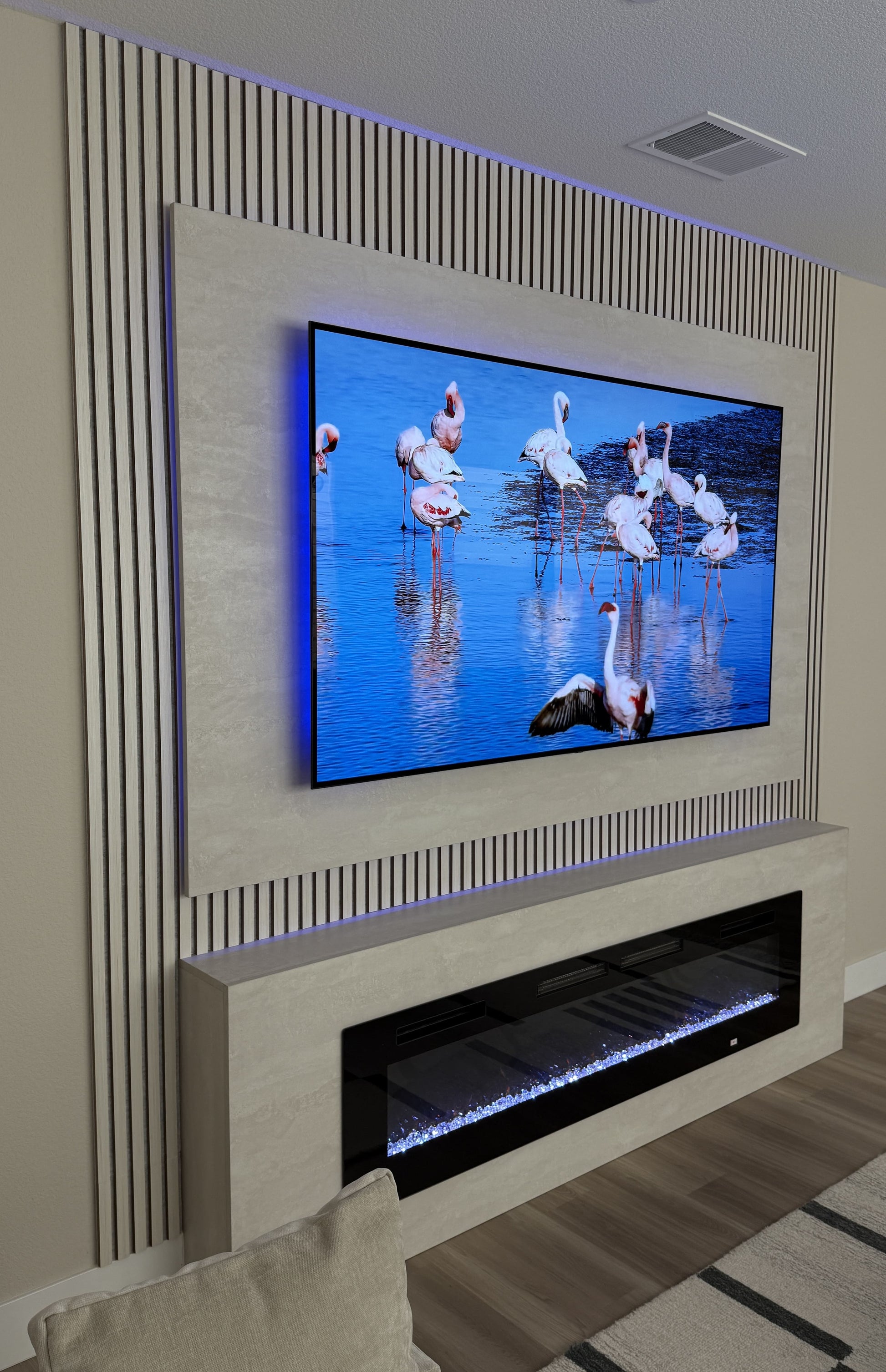 Designer living space with media wall storage