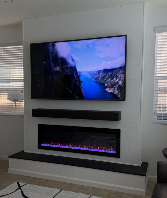 Contemporary TV wall with geometric panel design