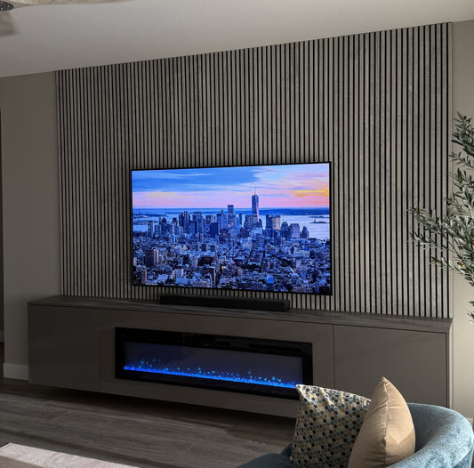 Custom media wall with ambient LED backlighting