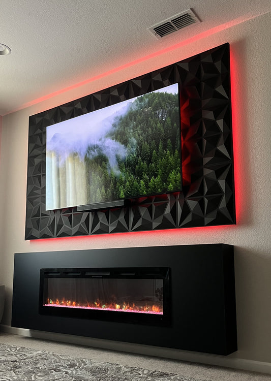 Custom media wall with integrated electric fireplace