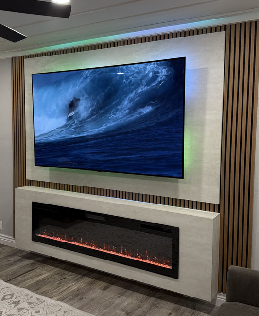 Media wall with indirect warm lighting design