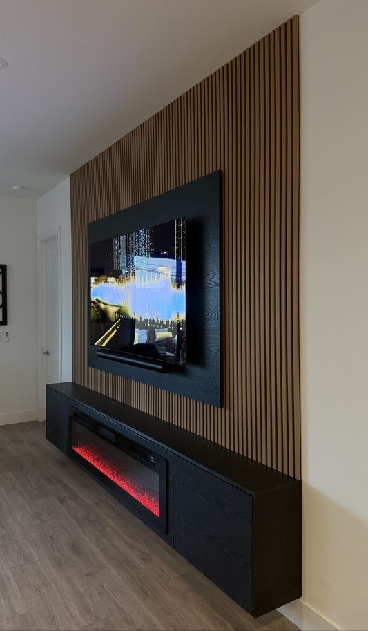 Custom media wall in stylish modern living room