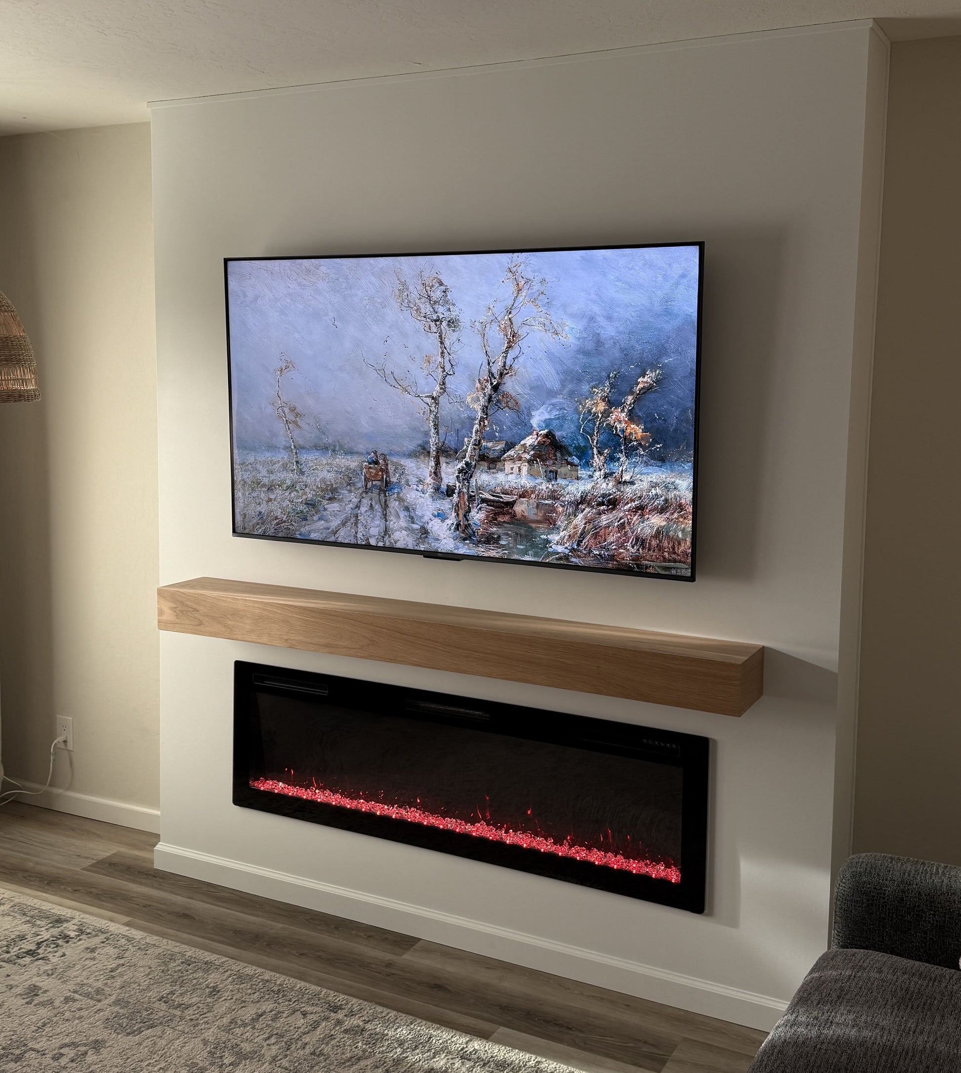 Stone-texture media wall with integrated television