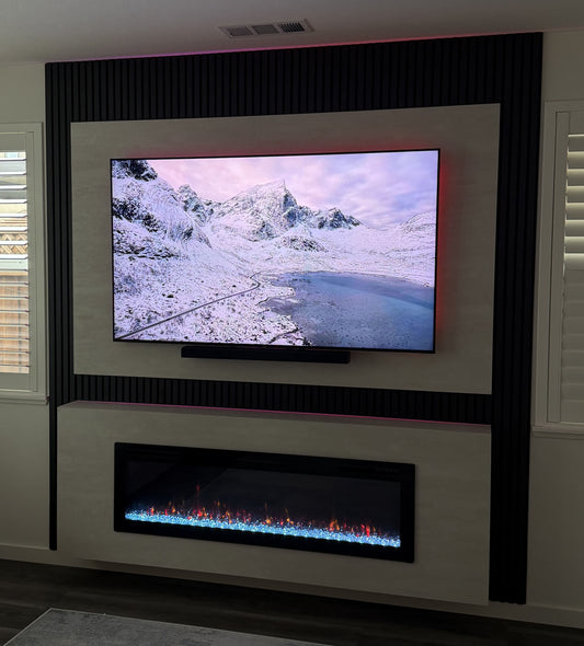Custom entertainment wall with integrated shelving