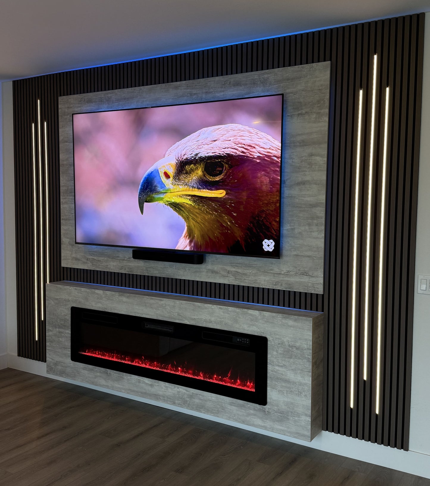 Elegant TV zone with built-in wall storage