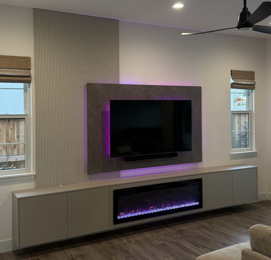 Custom storage cabinets with entertainment wall