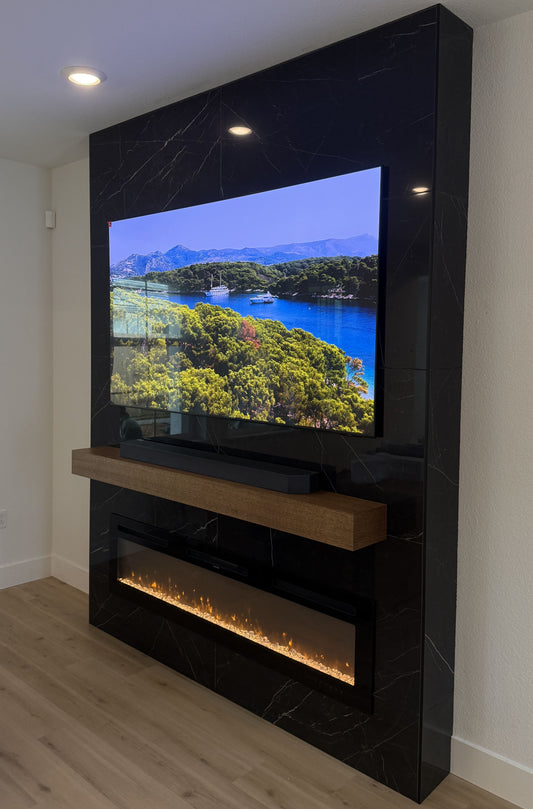 Media wall with indirect warm lighting design