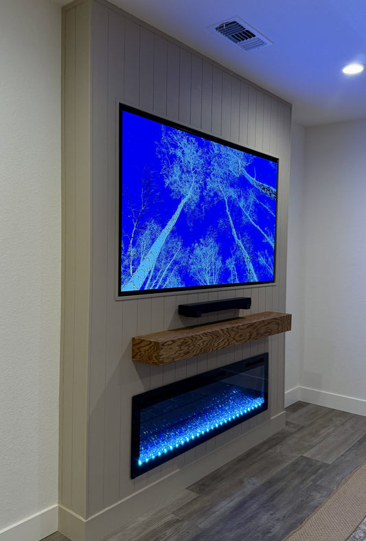 Custom media wall in stylish modern living room