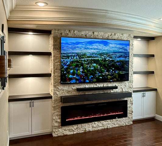 Luxury media wall with floor-to-ceiling cabinets