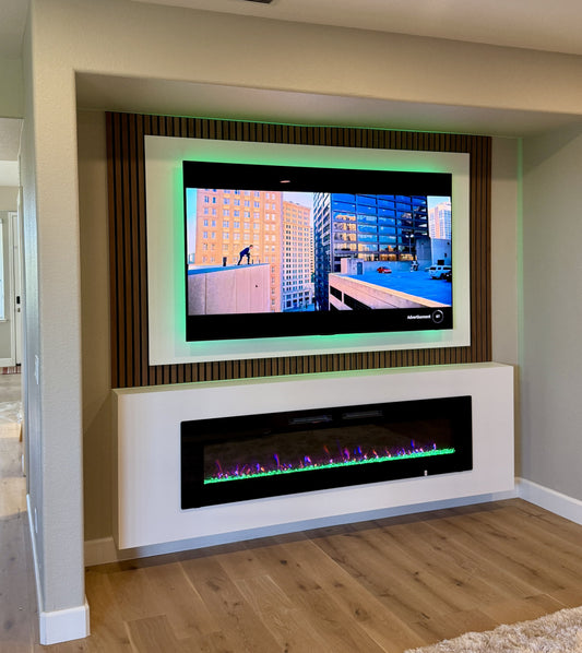 Bespoke TV media wall with seamless storage units