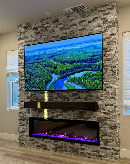 Custom-built media wall with integrated flat-screen TV
